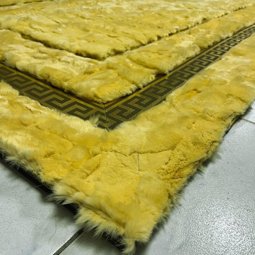 Yellow Rabbit Fur Rug: Shaggy Soft Area Carpet - BuzzLeatherCarpetYellow Rabbit Fur Rug: Shaggy Soft Area Carpet