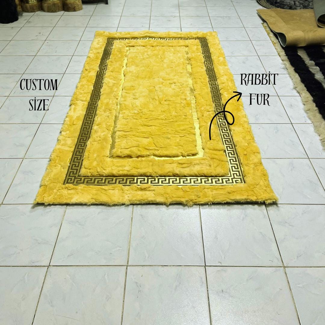 Yellow Rabbit Fur Rug: Shaggy Soft Area Carpet - BuzzLeatherCarpetYellow Rabbit Fur Rug: Shaggy Soft Area Carpet