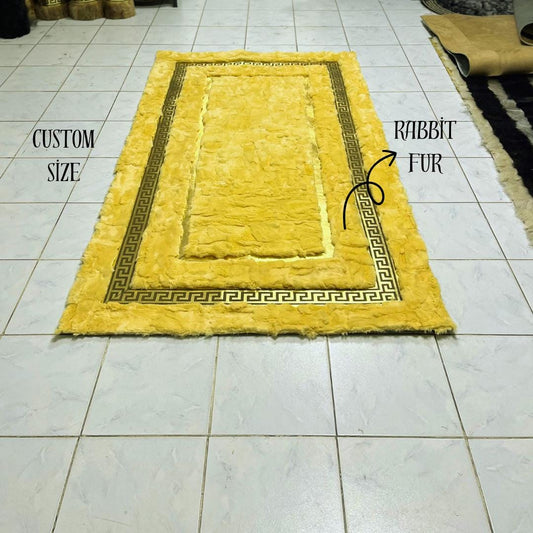 Yellow Rabbit Fur Rug: Shaggy Soft Area Carpet - BuzzLeatherCarpetYellow Rabbit Fur Rug: Shaggy Soft Area Carpet